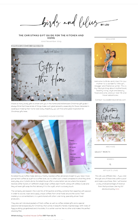 Birds and Lilies, Christmas Gift Guide, Online, 2019