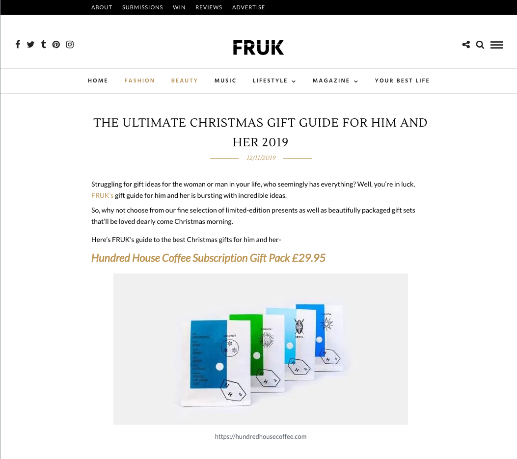 FRUK, Ultimate Christmas Gift Guide, Online, 2019