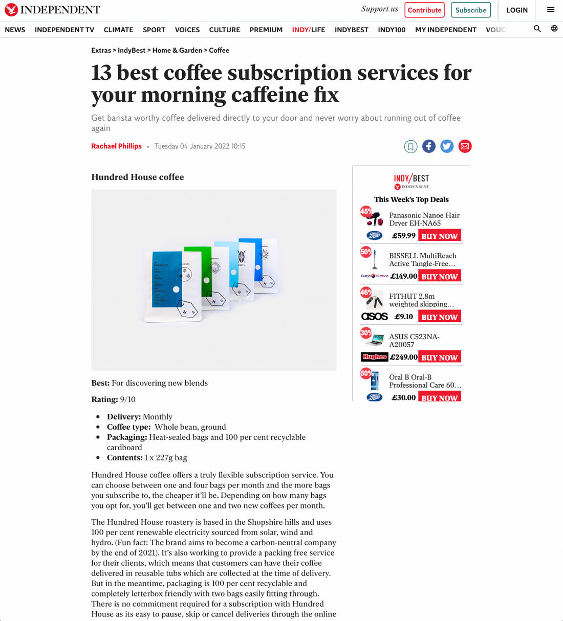 The Independent, 13 best coffee subscription services for your morning caffeine fix, January 2022